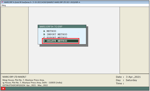 How to delete ERP Bridger Export Method in Marg Software