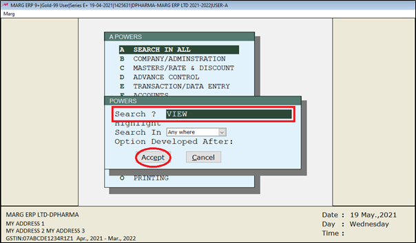 How to set view Reports format for a user in Marg Software?