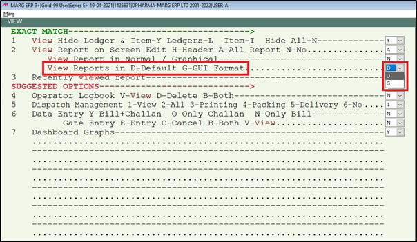 How to set view Reports format for a user in Marg Software?
