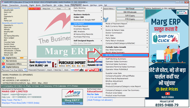 How to view M.R. wise Sale Bill Statement in Marg Software?
