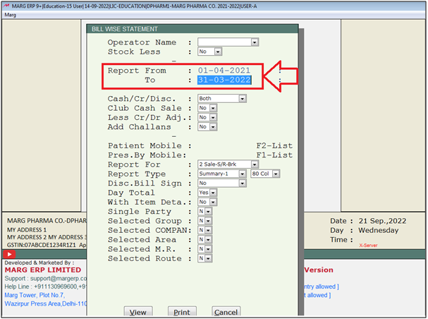 How to view M.R. wise Sale Bill Statement in Marg Software?