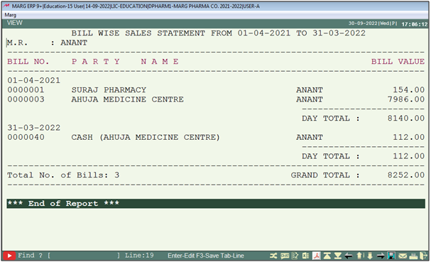 How to view M.R. wise Sale Bill Statement in Marg Software?