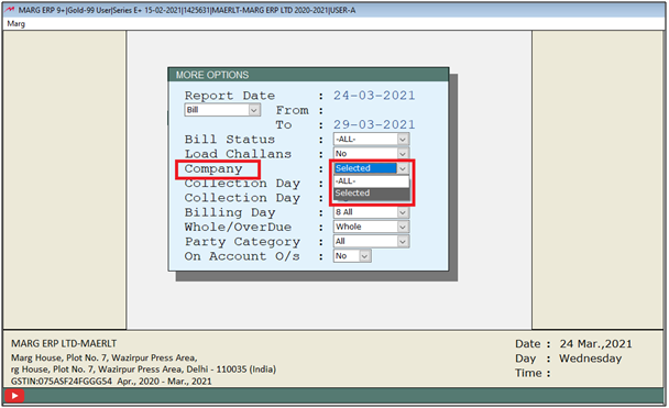 How to view Party company wise outstanding Report in Marg Software?