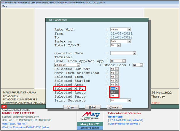 How to view M.R. wise Free Issue Statement Report in Marg Software