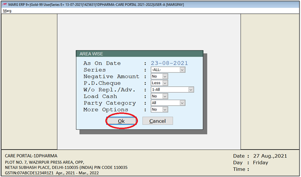 How to view Area Party wise Outstanding Summary in Marg Software