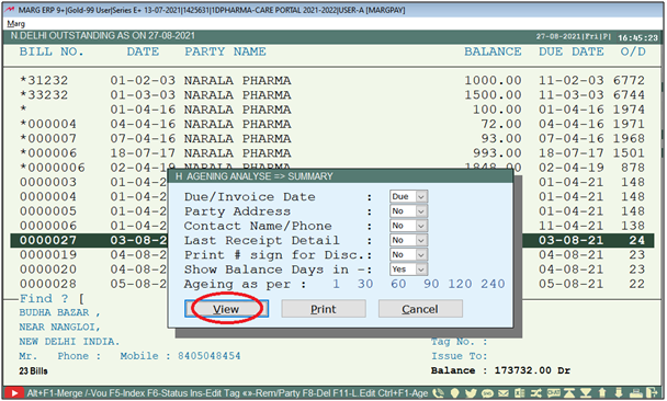 How to view Area Party wise Outstanding Summary in Marg Software