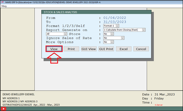 How To View Stock And Sale Analysis Report In Jewellery Setup Of Marg Software 4260