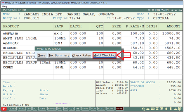 quantity listed in BOM crosscheck