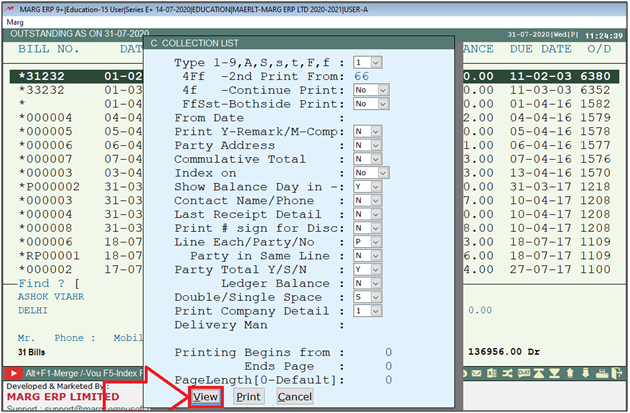 How to view M.R Wise Outstanding in Marg Software